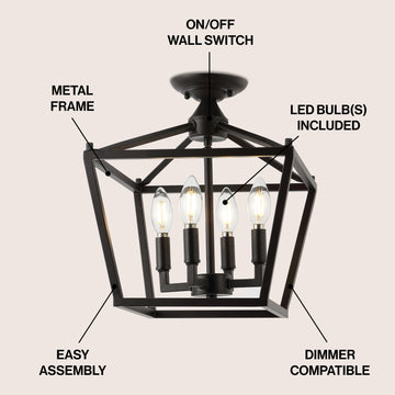 Plains Mini Lantern 12" Iron Modern Farmhouse LED Flush Mount